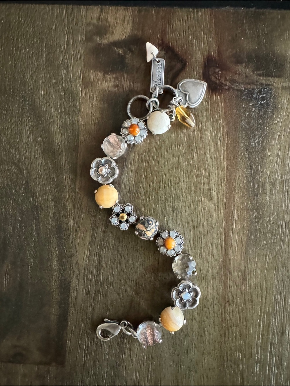 Swarovski Crystal Floral Link Bracelet Silver Tone Retired Style
